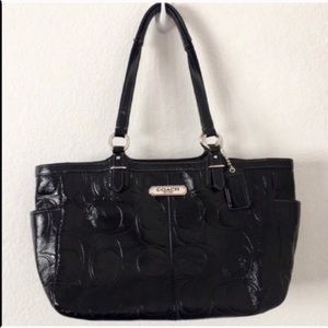 Coach Embossed Black Patent Leather Tote Bag